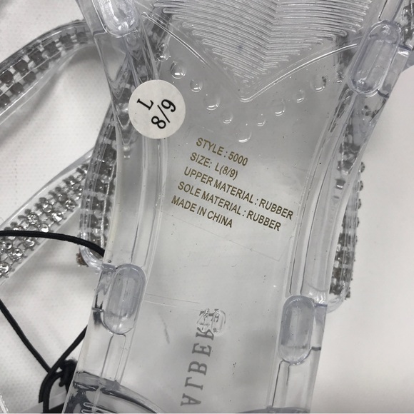 Charles Albert Rubber Sparkly Strappy Sandal, Women's Size L 8/9 - Clear/Silver - Picture 8 of 9